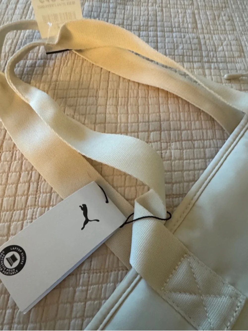 Puma Cream Quilted Tote Bag with Front Zip Pocket